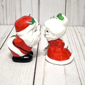 Vintage Bone China Napco Mr & Mrs Santa Claus Kissing Ornaments